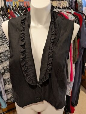 Vintage Spring Street Black Ruffle-Trim Vest - 2X